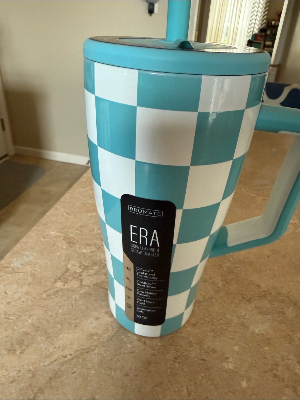 ERA 30oz Caribu Coffee Brumate Checkered Teal & White Leakproof Tumbler